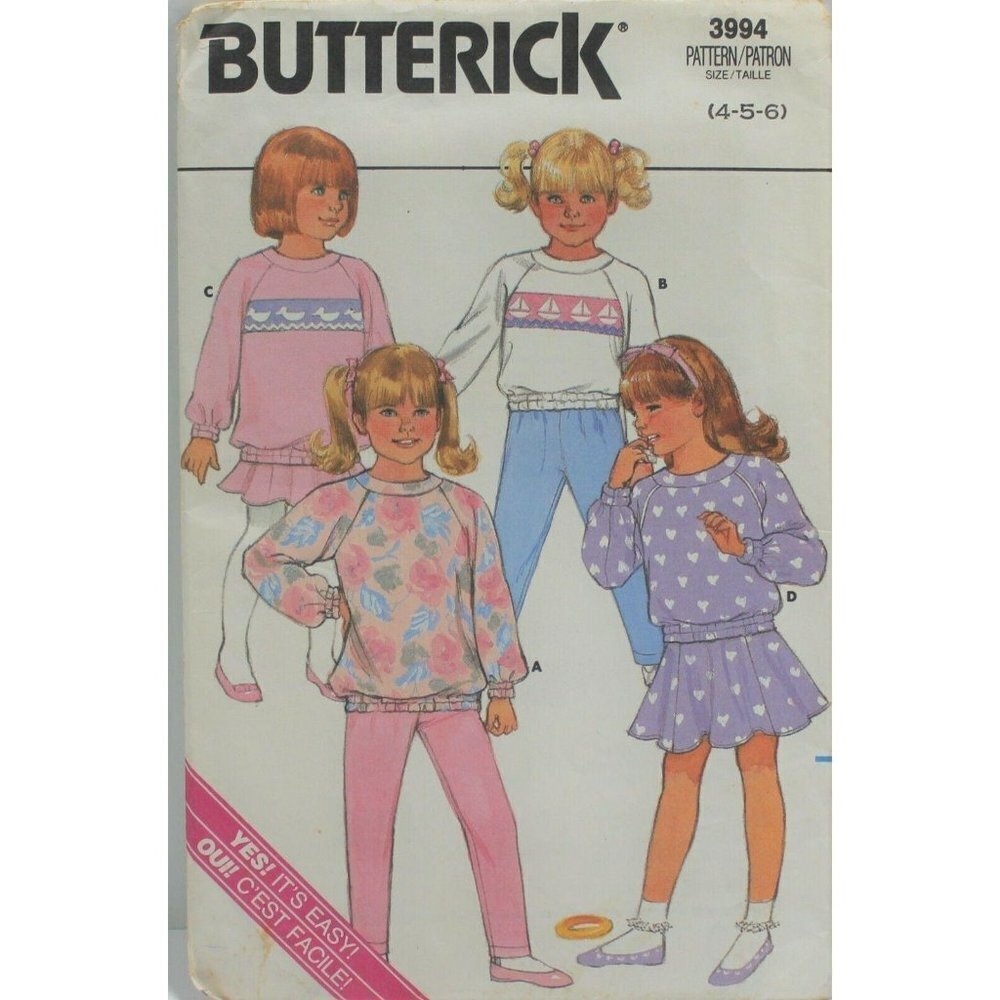 Butterick Sewing Pattern 3994 Top Pants Skirt‎ Girls Size 4-6